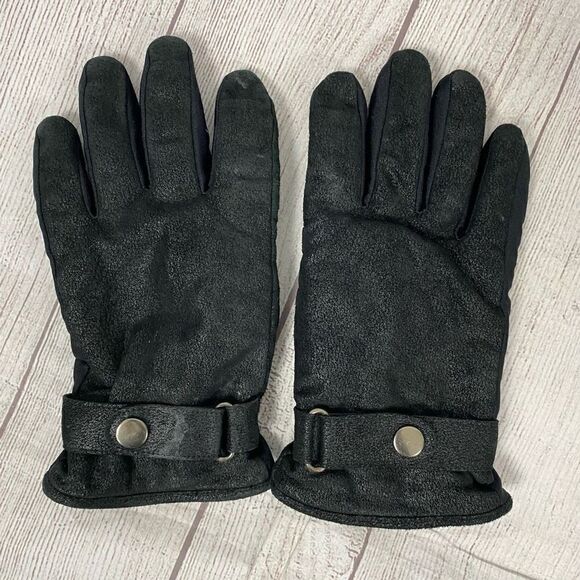 Isotoner gloves women M black leather suede lined gloves w/snap outer strap - Picture 1 of 8